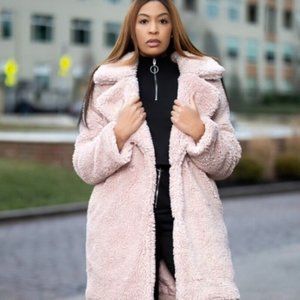 Notch-Collar Teddy Mauve Teddy Coat Available Sizes Small